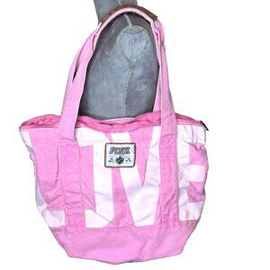PINK By Victoria's Secret Tote Bag Large Gym Cotton Canvas Zipper Closure Beach